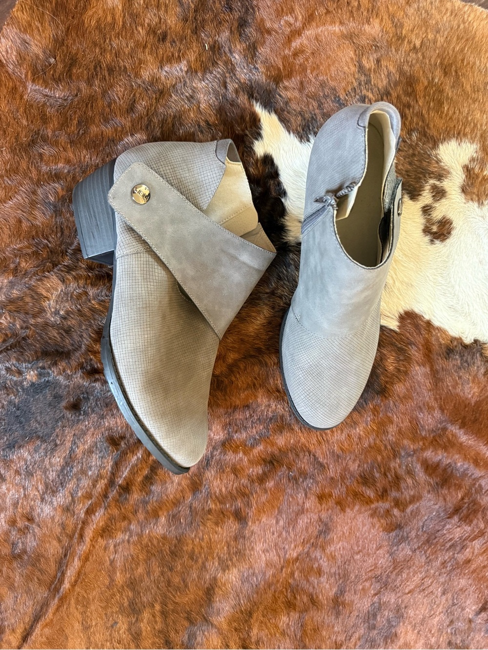 JBU Taupe Suede Ankle Booties with Side Strap Accent